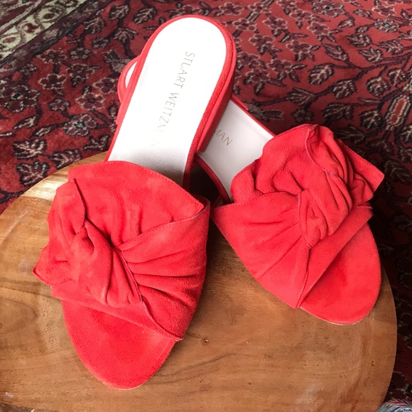 Stuart Weitzman Shoes - 🎉H-P🎉STUART WEITZMAN Valentine’s Day ❤️ Red Suede Shoes Slides Sandals Sz 7.5M